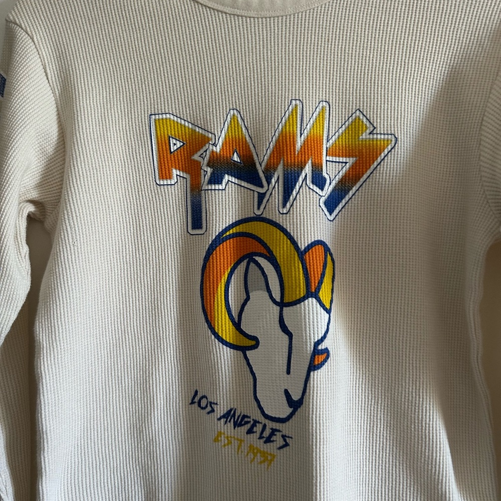 WEAR By Erin Andrew’s NFL RAMS Waffle Knit Cream Long Sleeve Top size Medium EUC - Picture 4 of 7